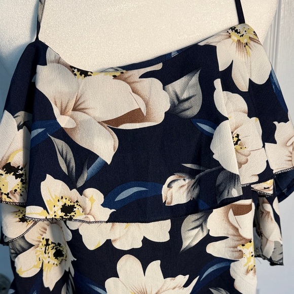 SHEIN Dark Blue Floral Ruffle Top - Picture 2 of 7